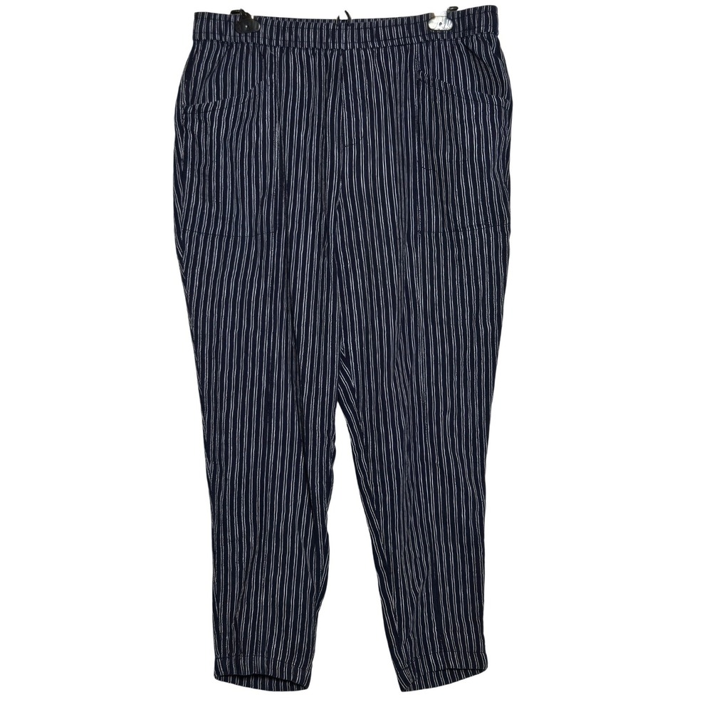 Old Navy Linen Blend High Rise Cropped Pants Large Navy Stripe Coastal Preppy